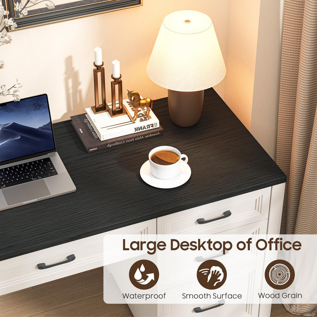 Black Wood Executive Desk with 2 File Drawers and 5 Storage Cabinets K48336
