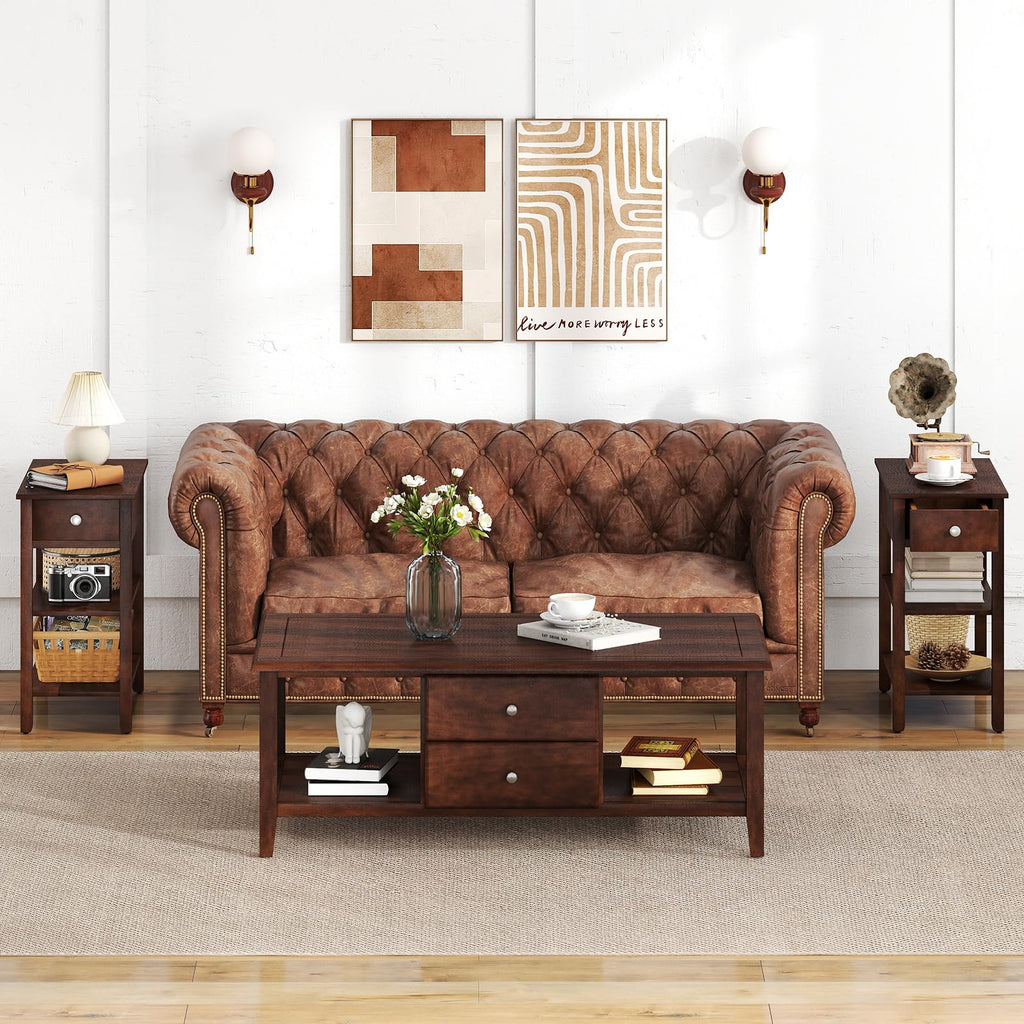 Narrow End Table Set of 2 Wood 3-Tier G769