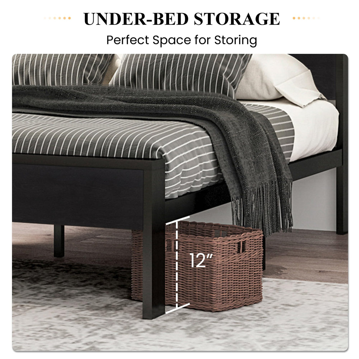 Full Size Bed Frame with Wooden Headboard and Footboard E1387