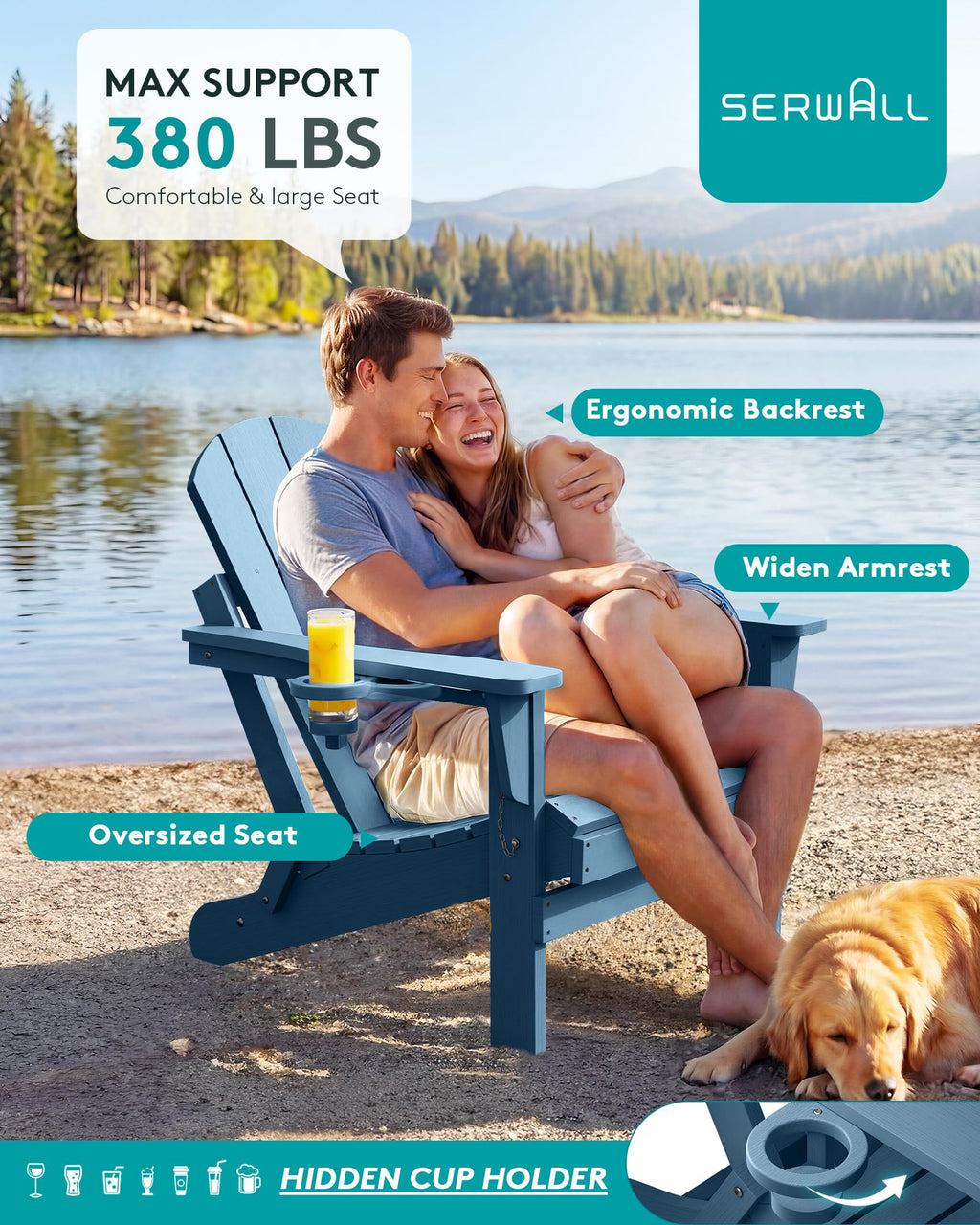 Folding Adirondack Chair Set of 2 with Cup Holder L329