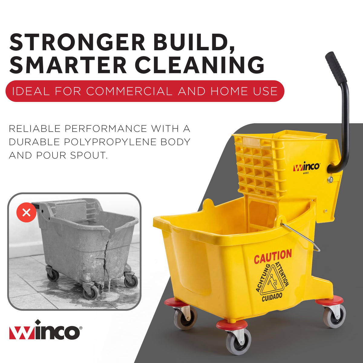 26 qt Yellow Plastic Mop Bucket on Wheels L2857