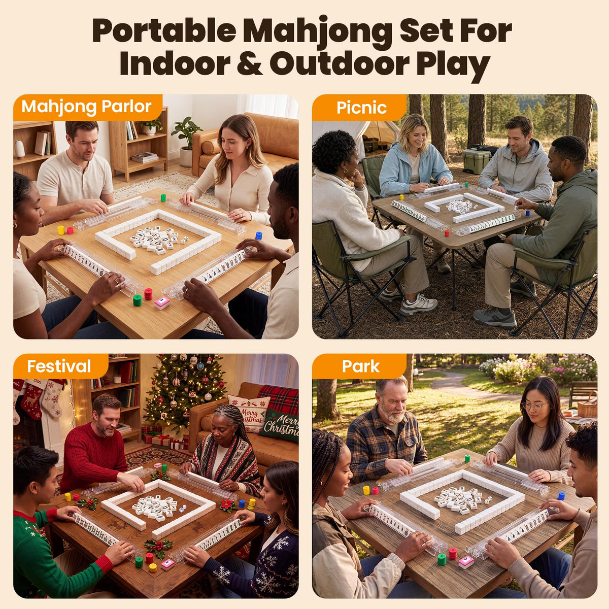 166 Tiles Mahjong Set with 4 Racks W731416