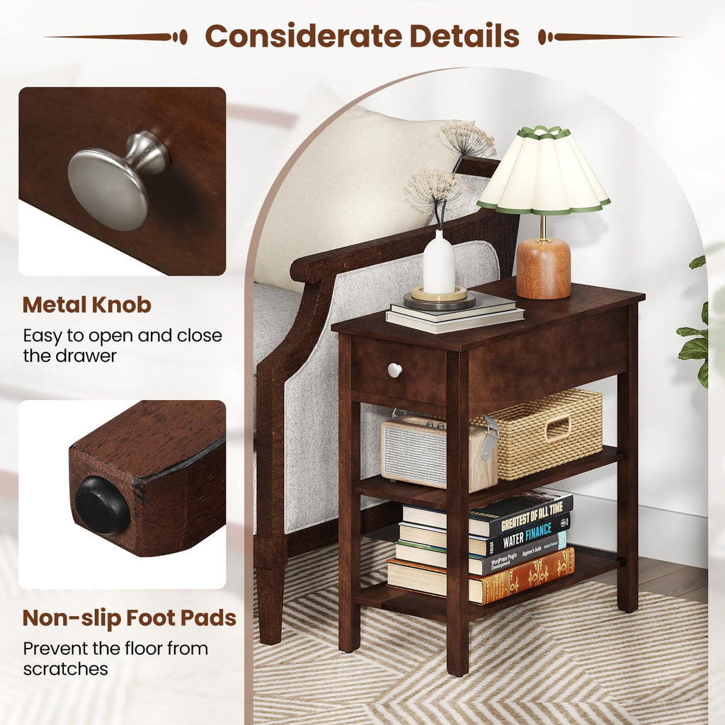 Narrow End Table Set of 2 Wood 3-Tier G769