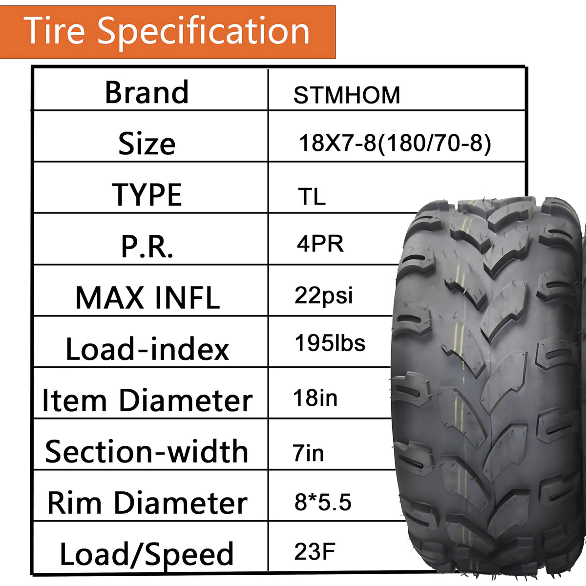 Set of 2 18X7X8 Tubeless ATV/UTV Tires 4 PR R602956