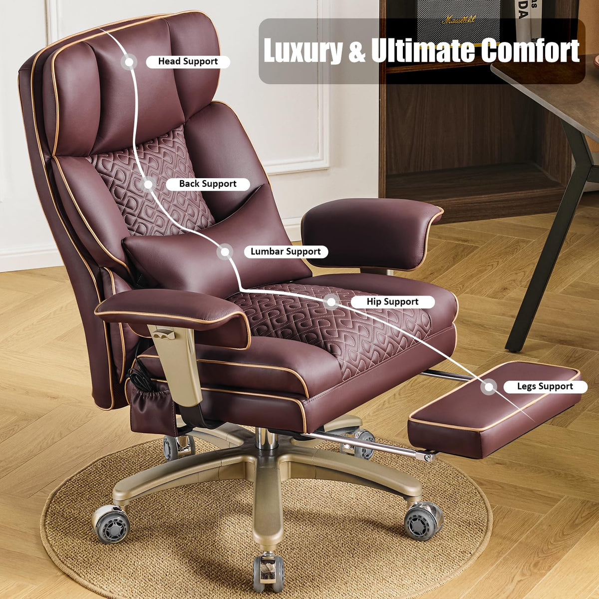 Brown Ergonomic PU Leather Executive Office Chair with Footrest G269