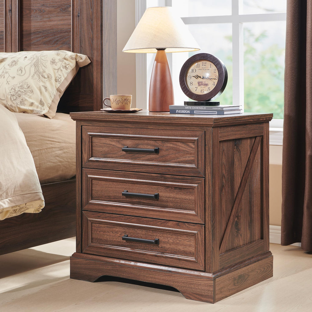 22" Brown Nightstands Set of 2 with 3 Drawers B411