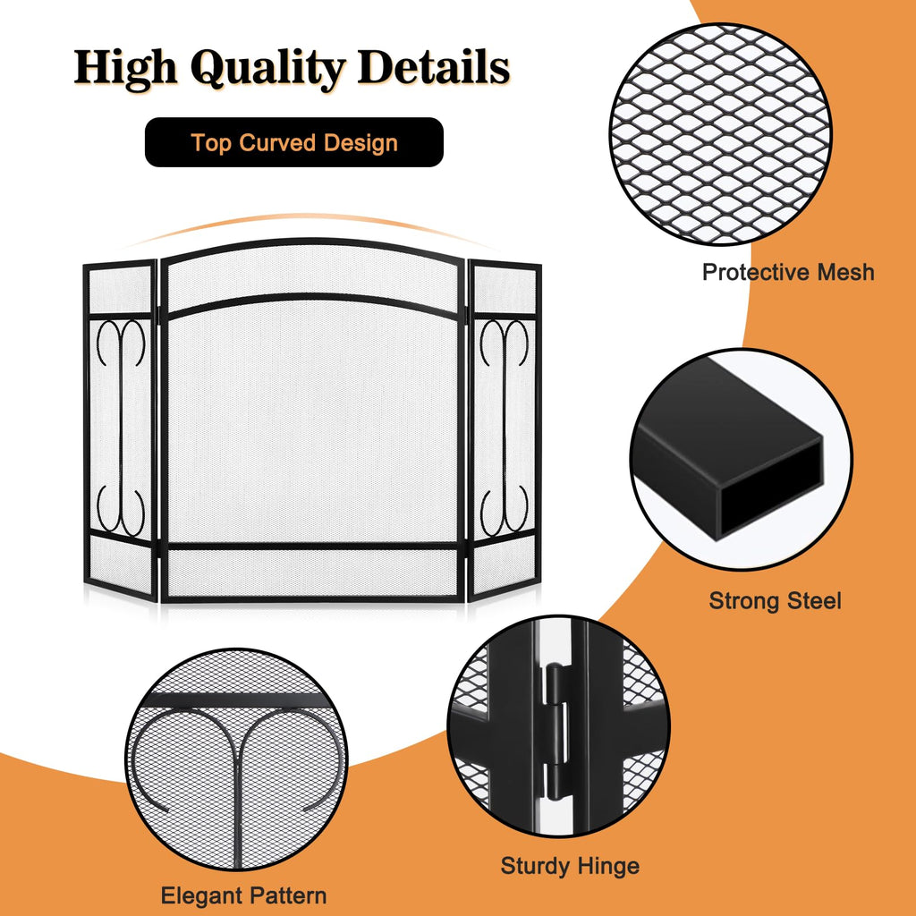 Heavy Duty 3 Panel Wrought Iron Fireplace Screen L46523