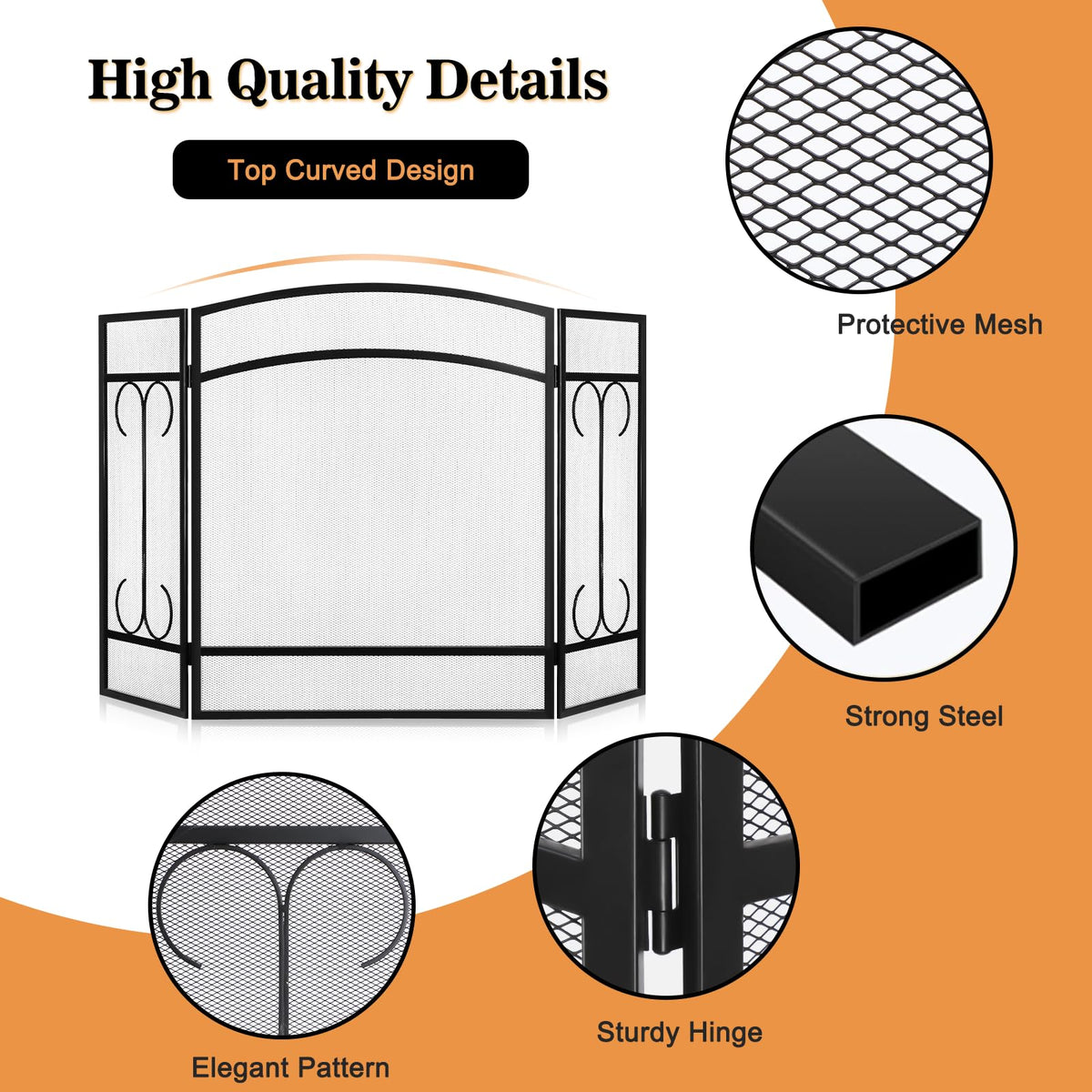 Heavy Duty 3 Panel Wrought Iron Fireplace Screen L46523