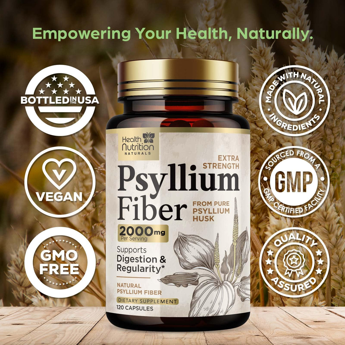 Psyllium Husk Capsules 2000 mg 120 Capsules R5368