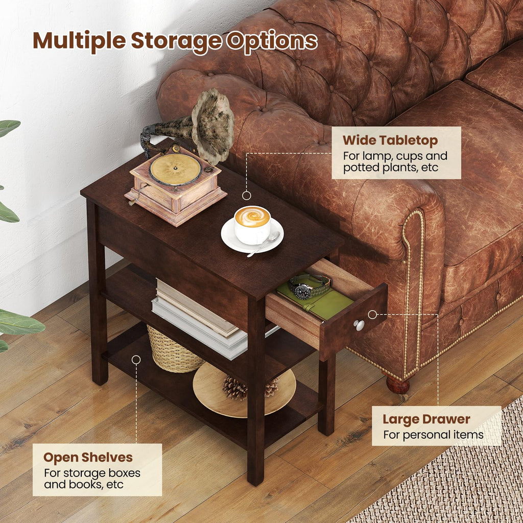 Narrow End Table Set of 2 Wood 3-Tier G769