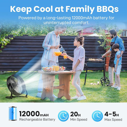 12" Rechargeable Battery Powered Portable Outdoor Fan B4181