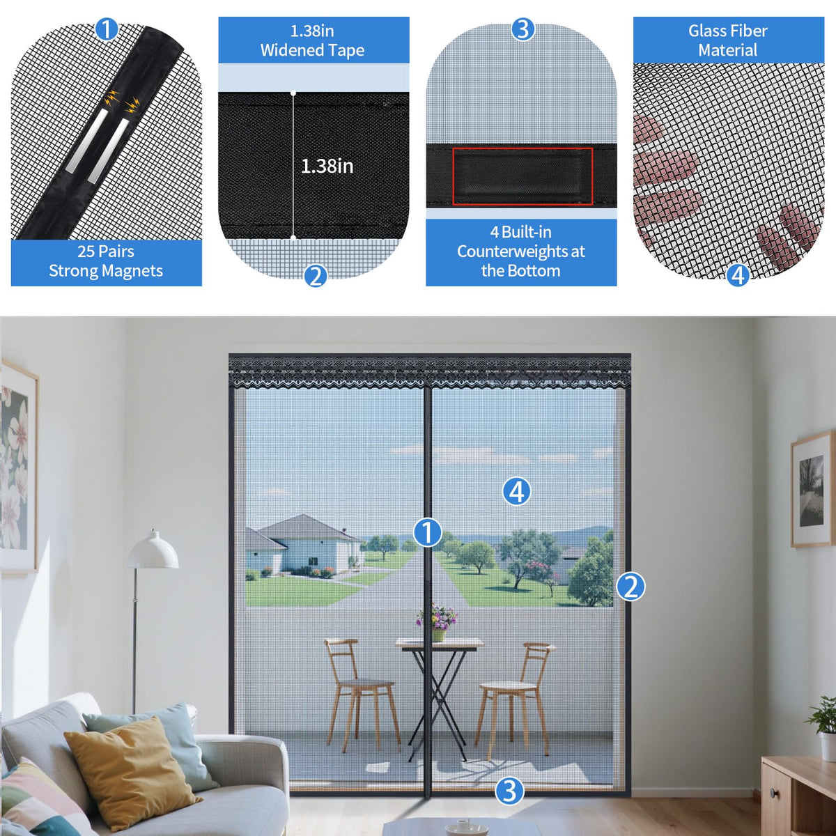 72x80 Inch Retractable Magnetic Screen Door V594331