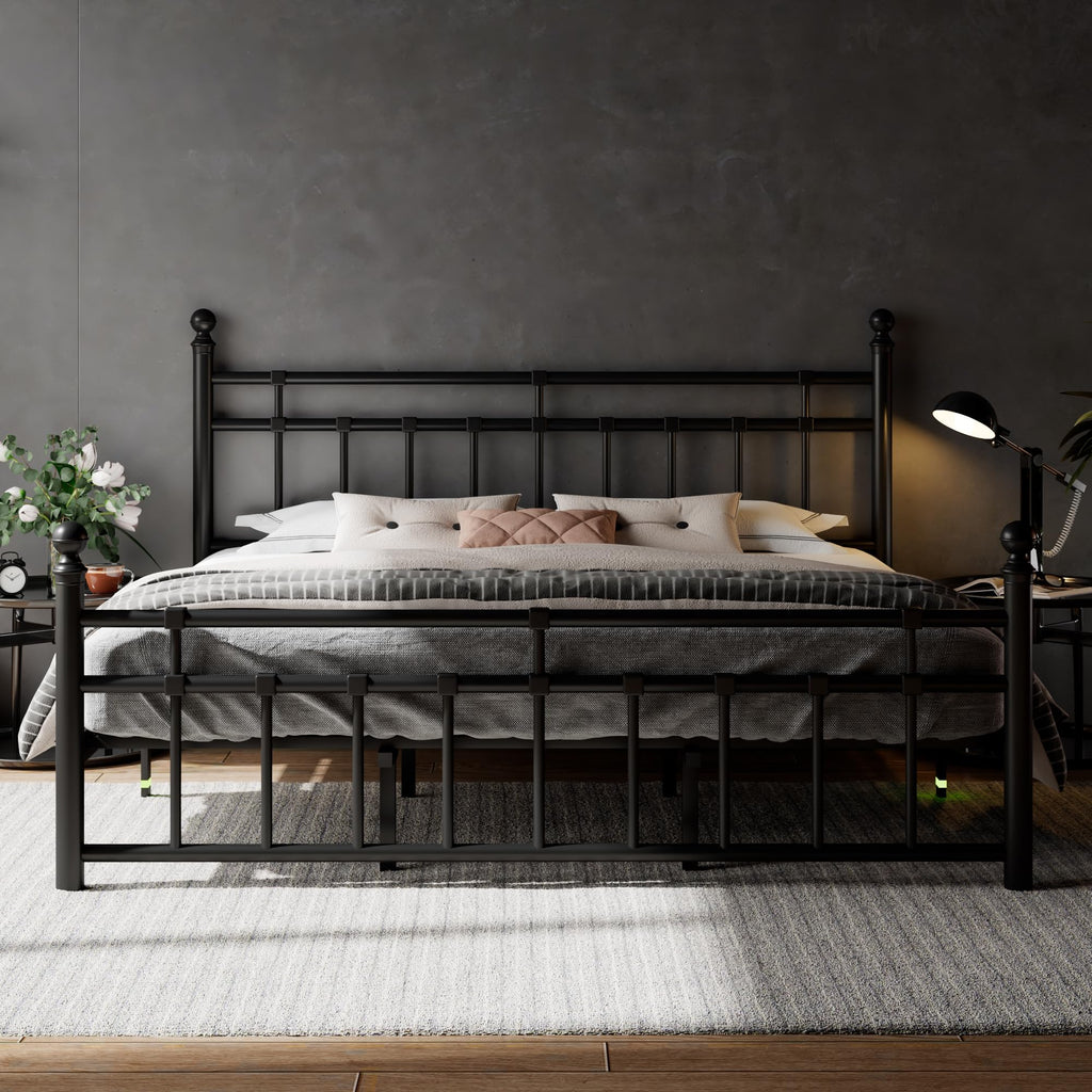 King Size Black Metal Platform Bed Frame with Headboard and Footboard C959230