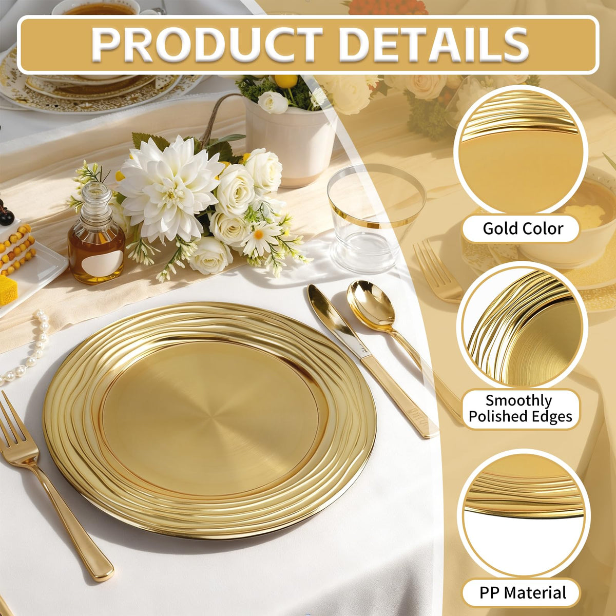 12 Pcs 13 Inch Round Gold Charger Plates F636265