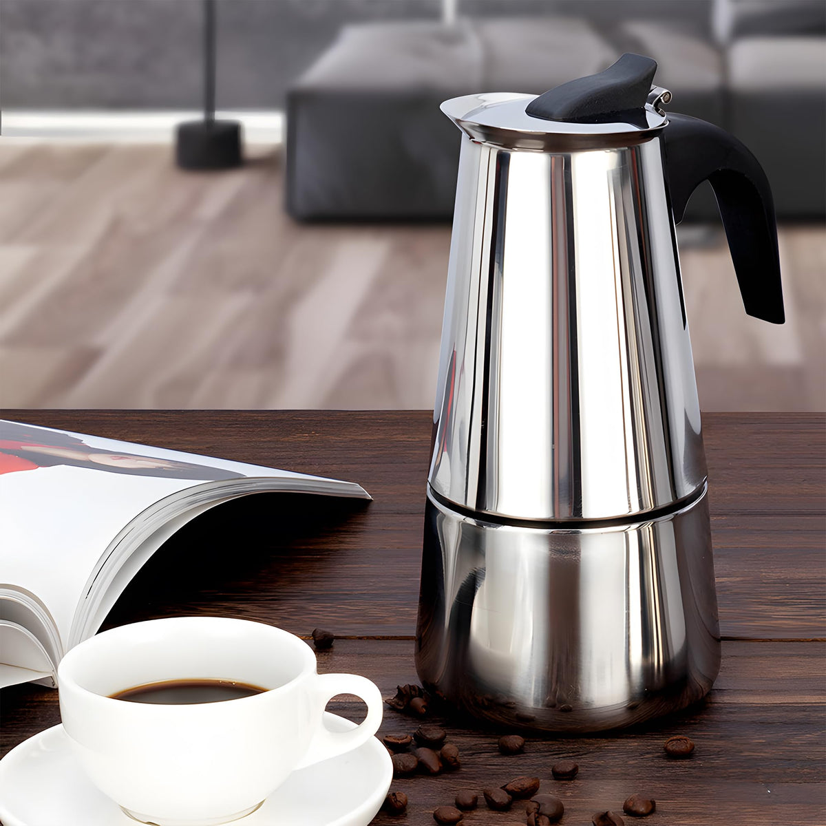 Stainless Steel Stovetop Espresso Maker 300ml 6 cup Q9518