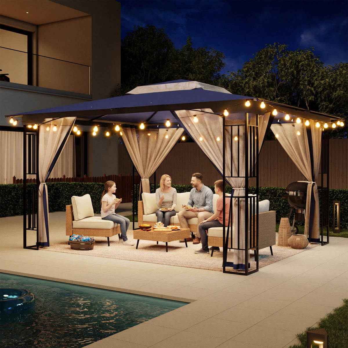 13' x 11' Navy Blue Outdoor Patio Gazebo with Mosquito Netting E967430