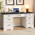 Black Wood Executive Desk with 2 File Drawers and 5 Storage Cabinets K48336