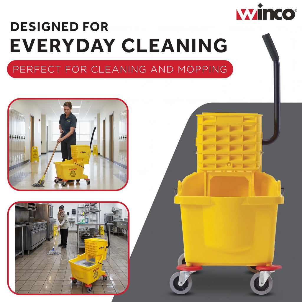 26 qt Yellow Plastic Mop Bucket on Wheels L2857