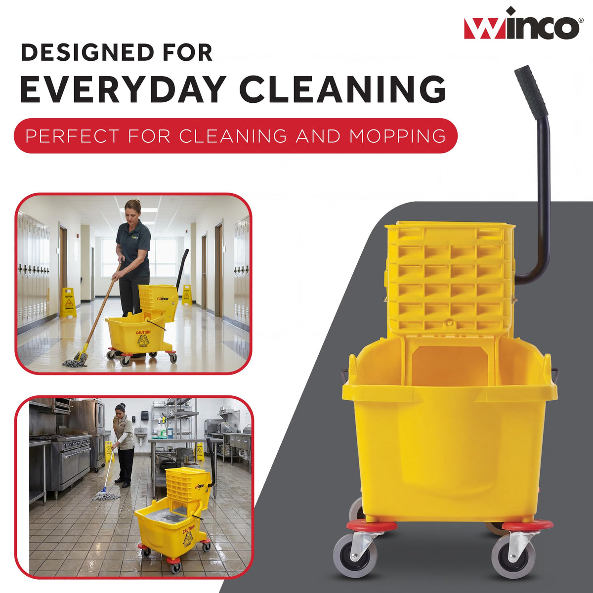 26 qt Yellow Plastic Mop Bucket on Wheels L2857