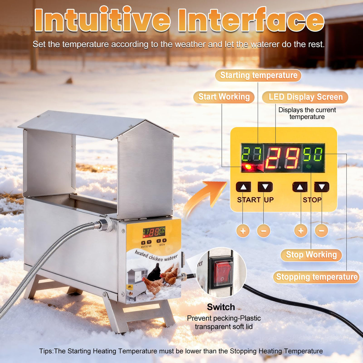 Heated 2 Gallon Stainless Steel Chicken Waterer X61165