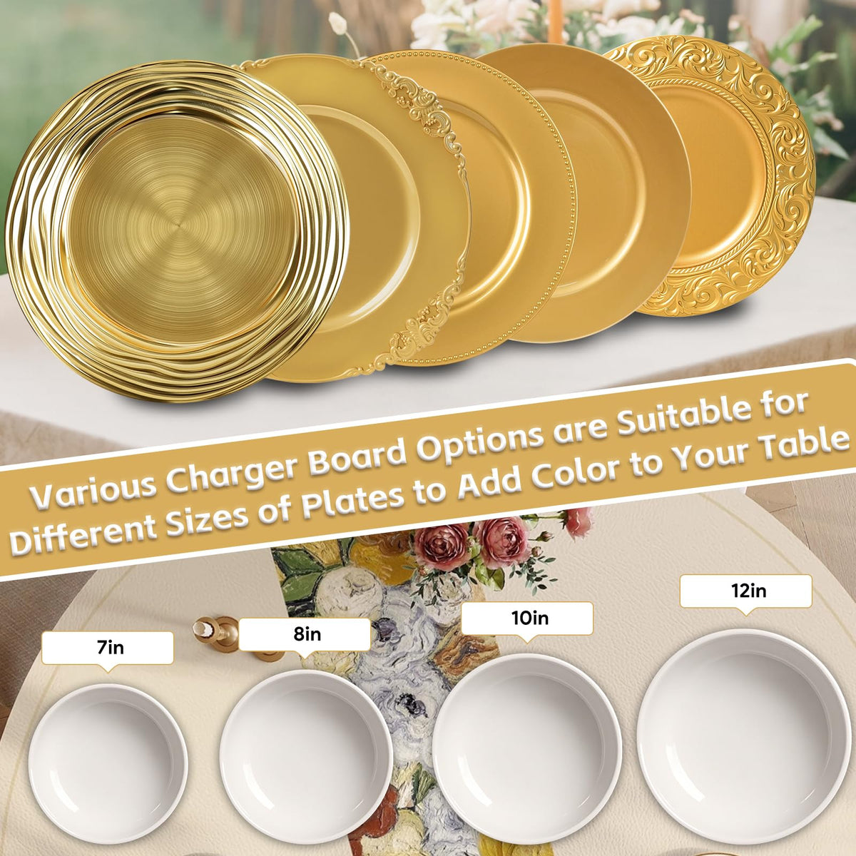 12 Pcs 13 Inch Round Gold Charger Plates F636265