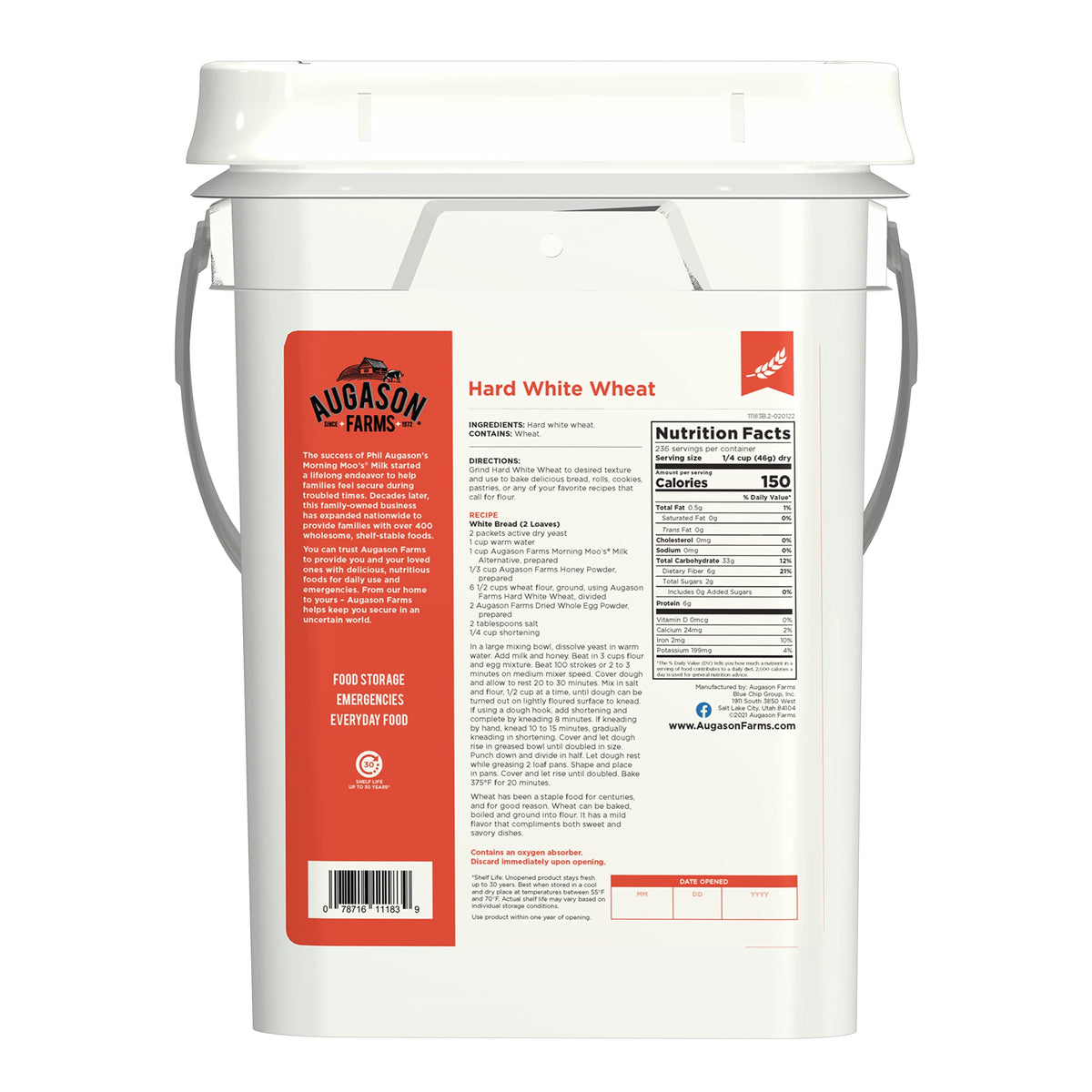 Hard White Wheat Emergency Food Storage 24 Pound Pail K2965