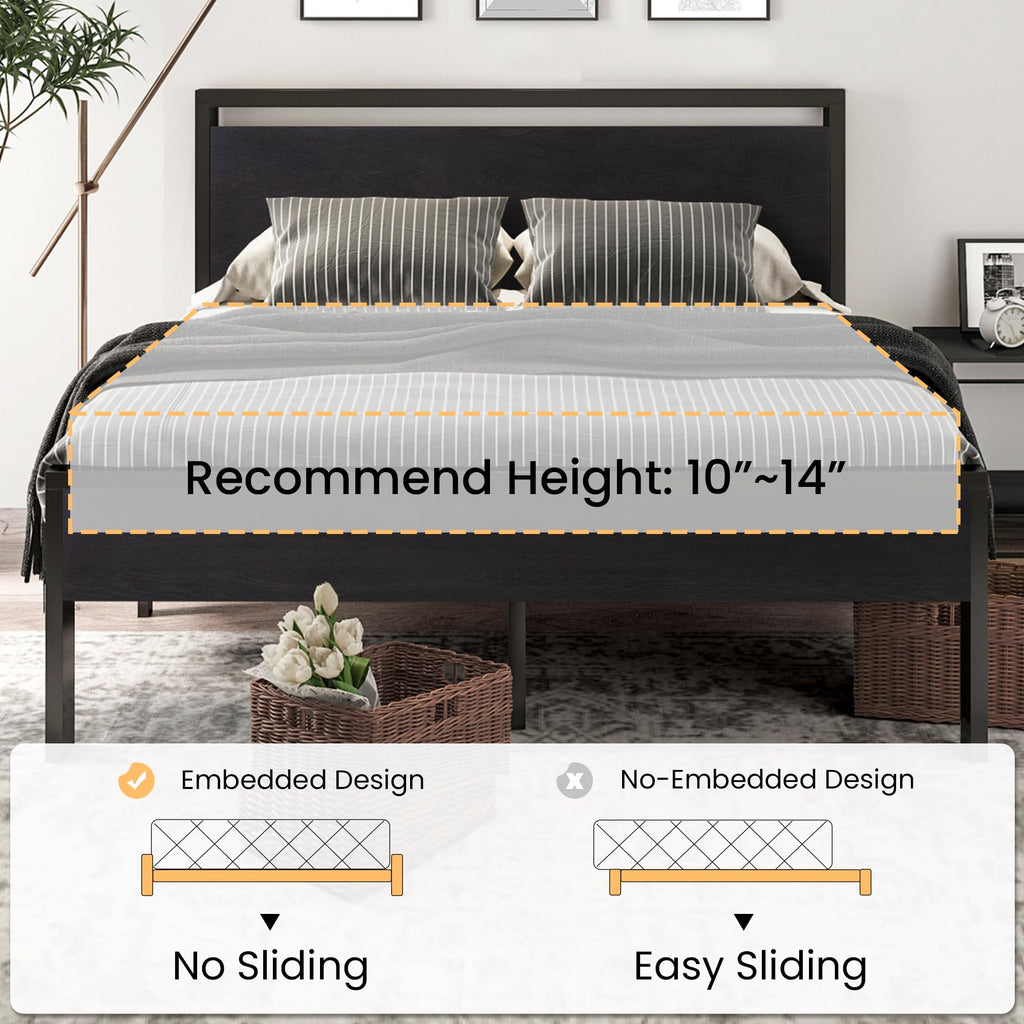 Full Size Bed Frame with Wooden Headboard and Footboard E1387