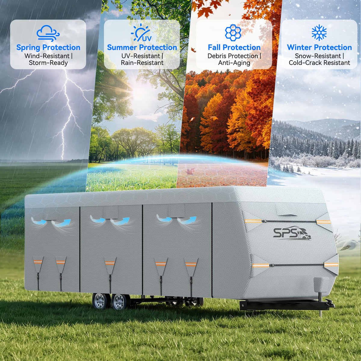 Waterproof Ripstop Travel Trailer RV Cover 24-27ft U6020