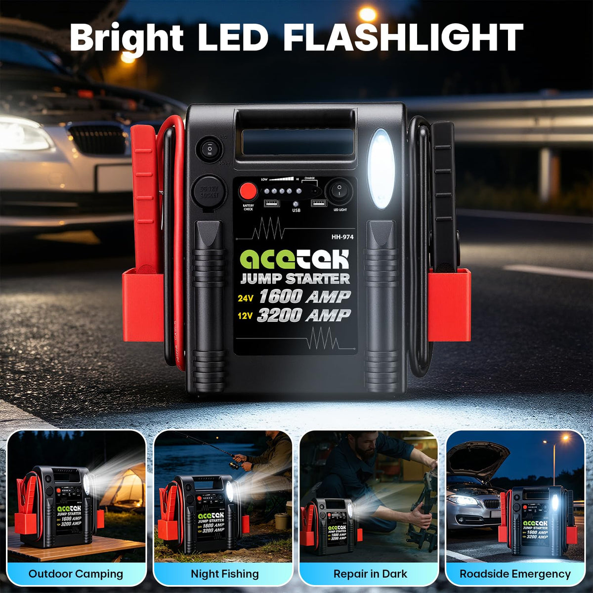 24V / 12V 1600/3200 Peak Amp Heavy Duty Jump Starter with USB and DC Output D847725