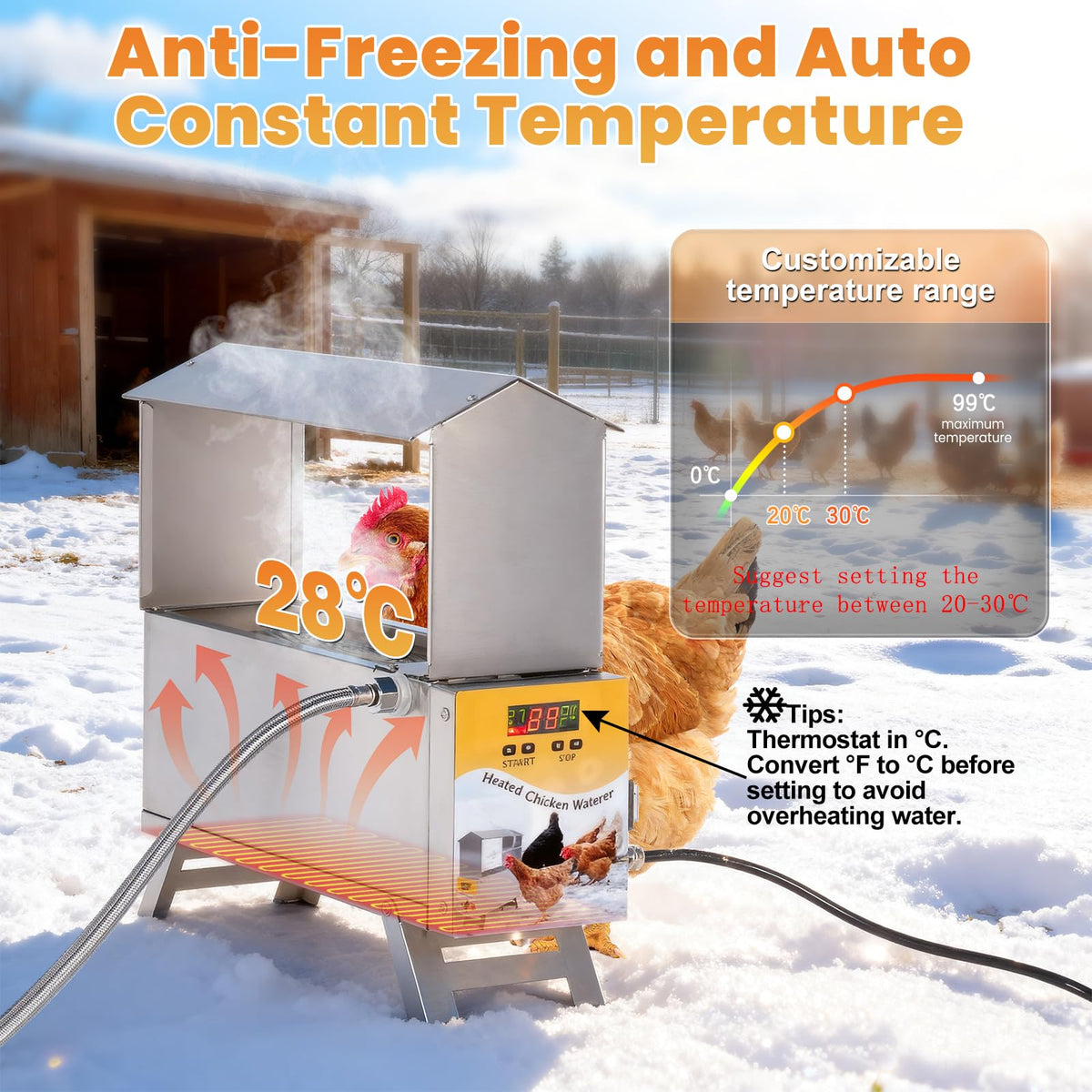 Heated 2 Gallon Stainless Steel Chicken Waterer X61165