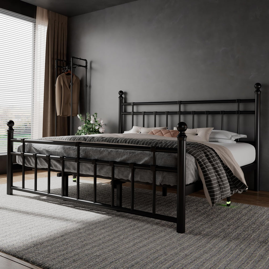 King Size Black Metal Platform Bed Frame with Headboard and Footboard C959230