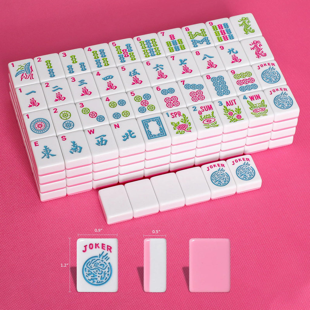 American Mahjong Tile Set, 166 Mahjong Game Set with Pink Color P251657