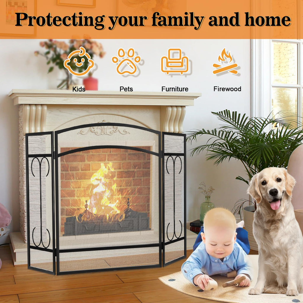 Heavy Duty 3 Panel Wrought Iron Fireplace Screen L46523