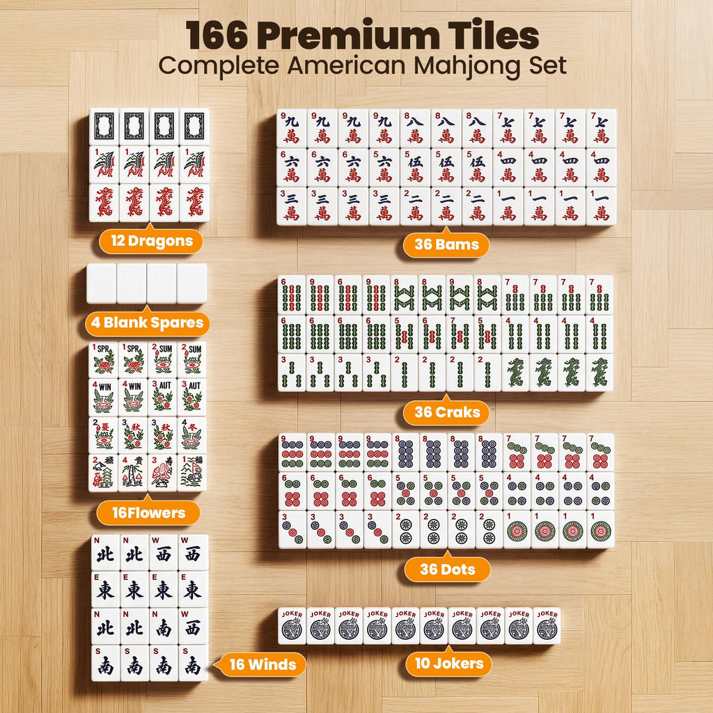 166 Tiles Mahjong Set with 4 Racks W731416