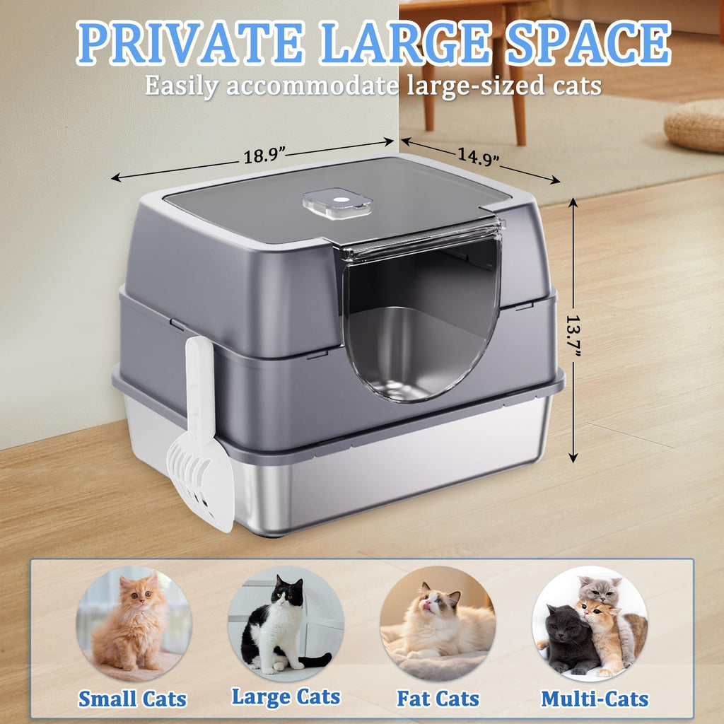 Stainless Steel Enclosed Cat Litter Box with Scoop & Mat M116443