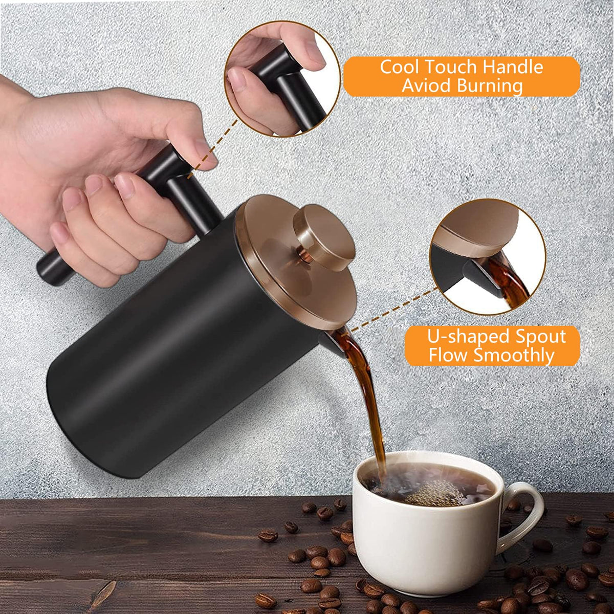 Black Stainless Steel 12oz French Press Coffee Maker H493