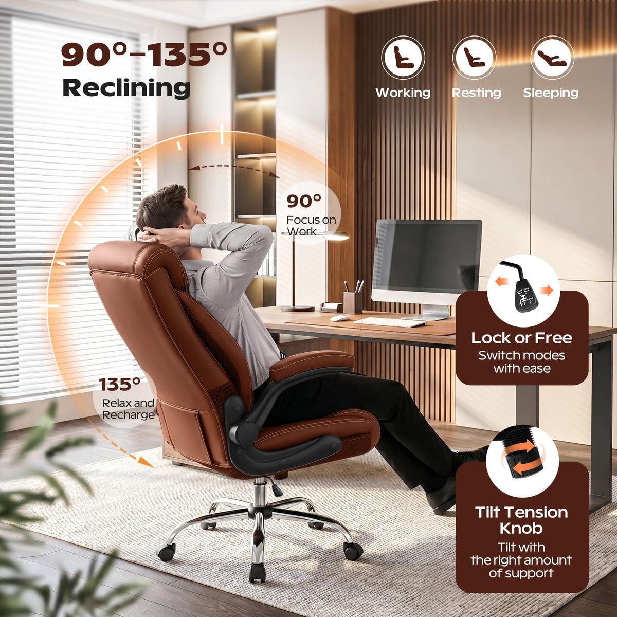 Ergonomic High Back Leather Office Chair with Lumbar Support K42565