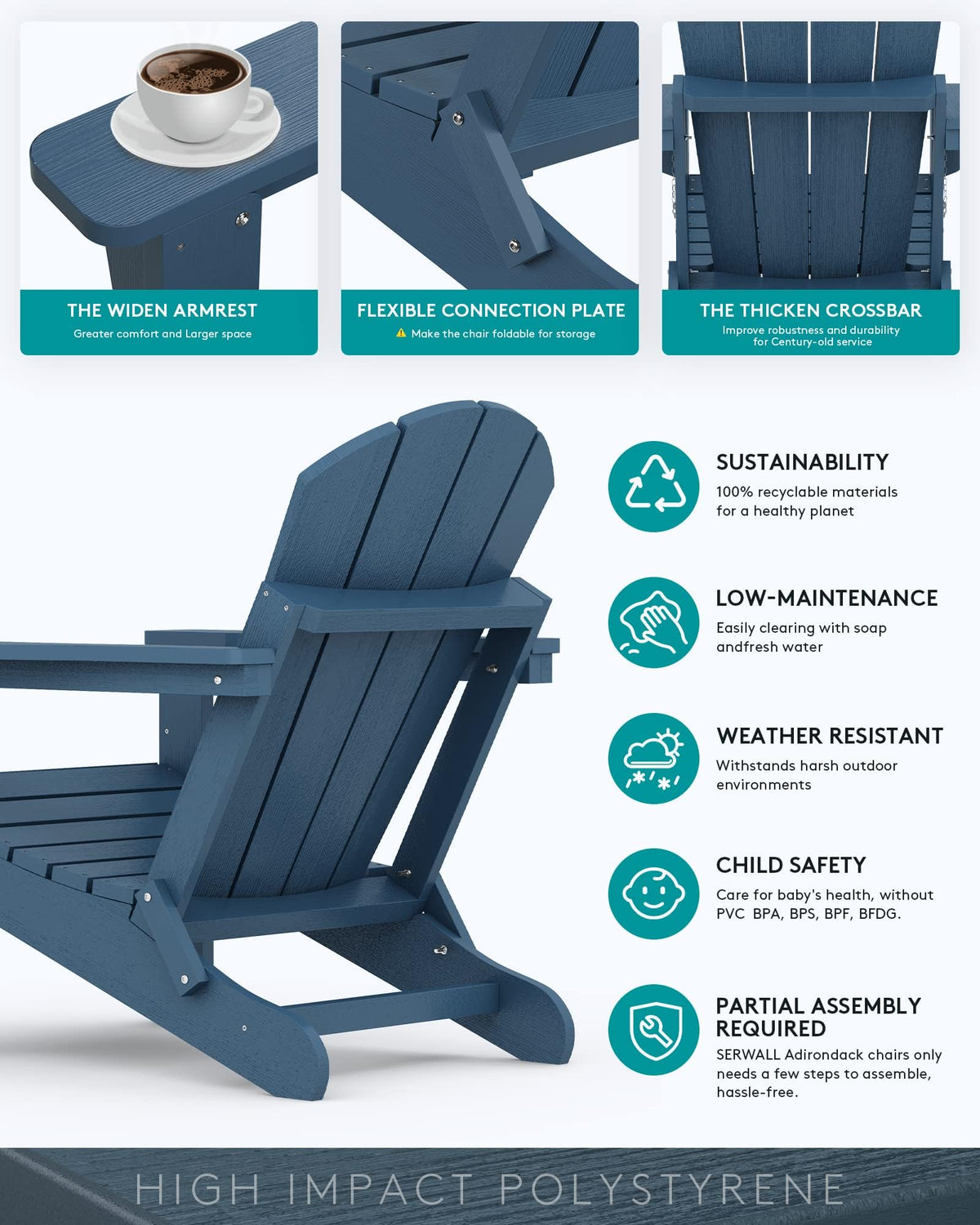 Folding Adirondack Chair Set of 2 with Cup Holder L329