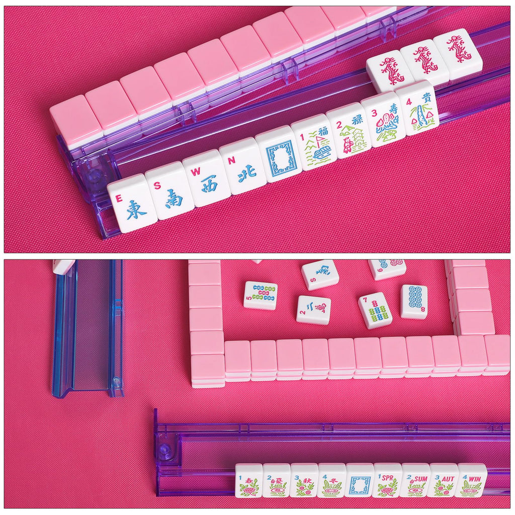 American Mahjong Tile Set, 166 Mahjong Game Set with Pink Color P251657
