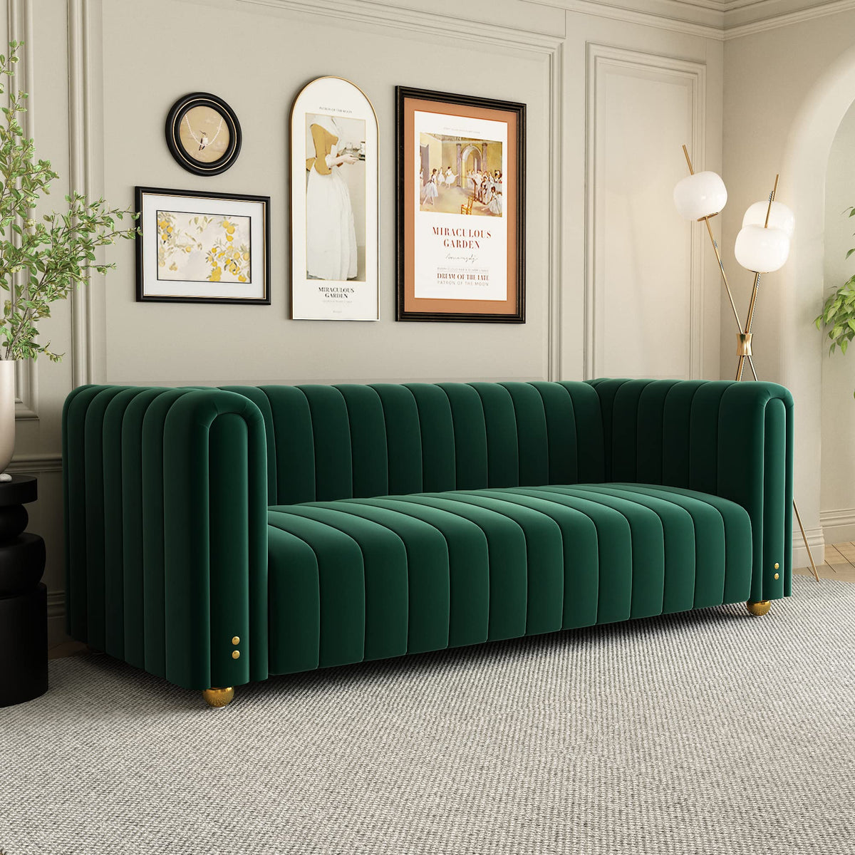 Green Velvet Curved Tufted Loveseat Sofa A190