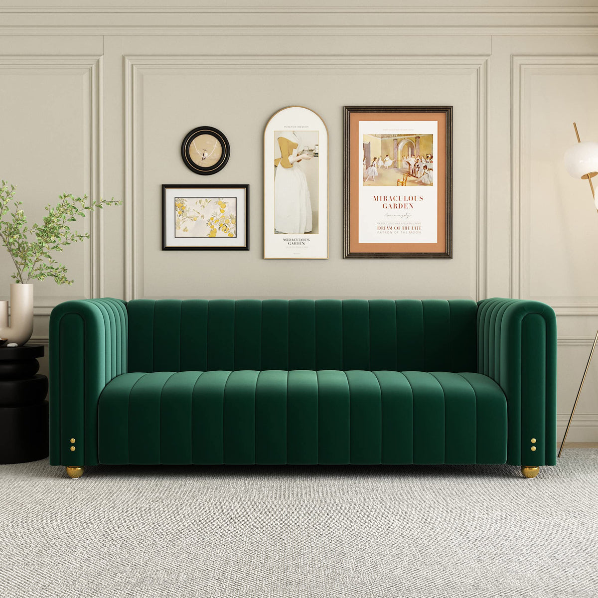 Green Velvet Curved Tufted Loveseat Sofa A190