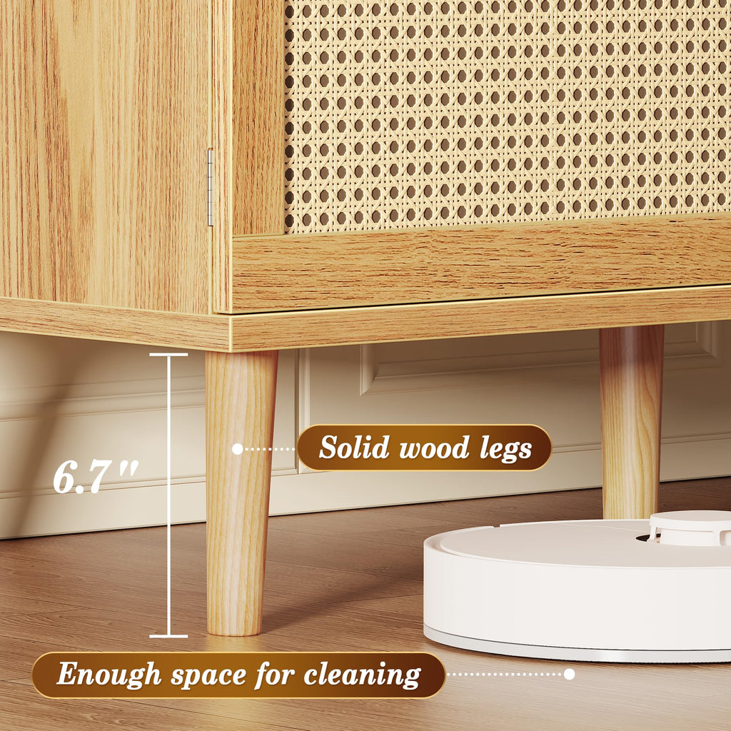 65 Inch Rattan TV Stand with Adjustable Shelf and 2 Cabinets U641319
