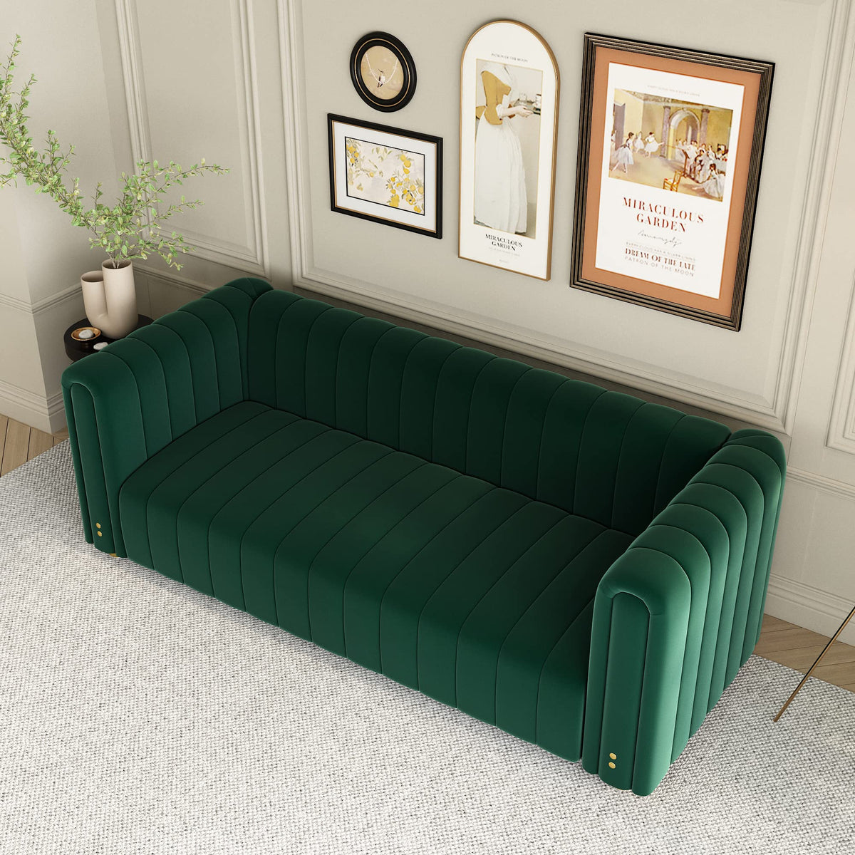 Green Velvet Curved Tufted Loveseat Sofa A190